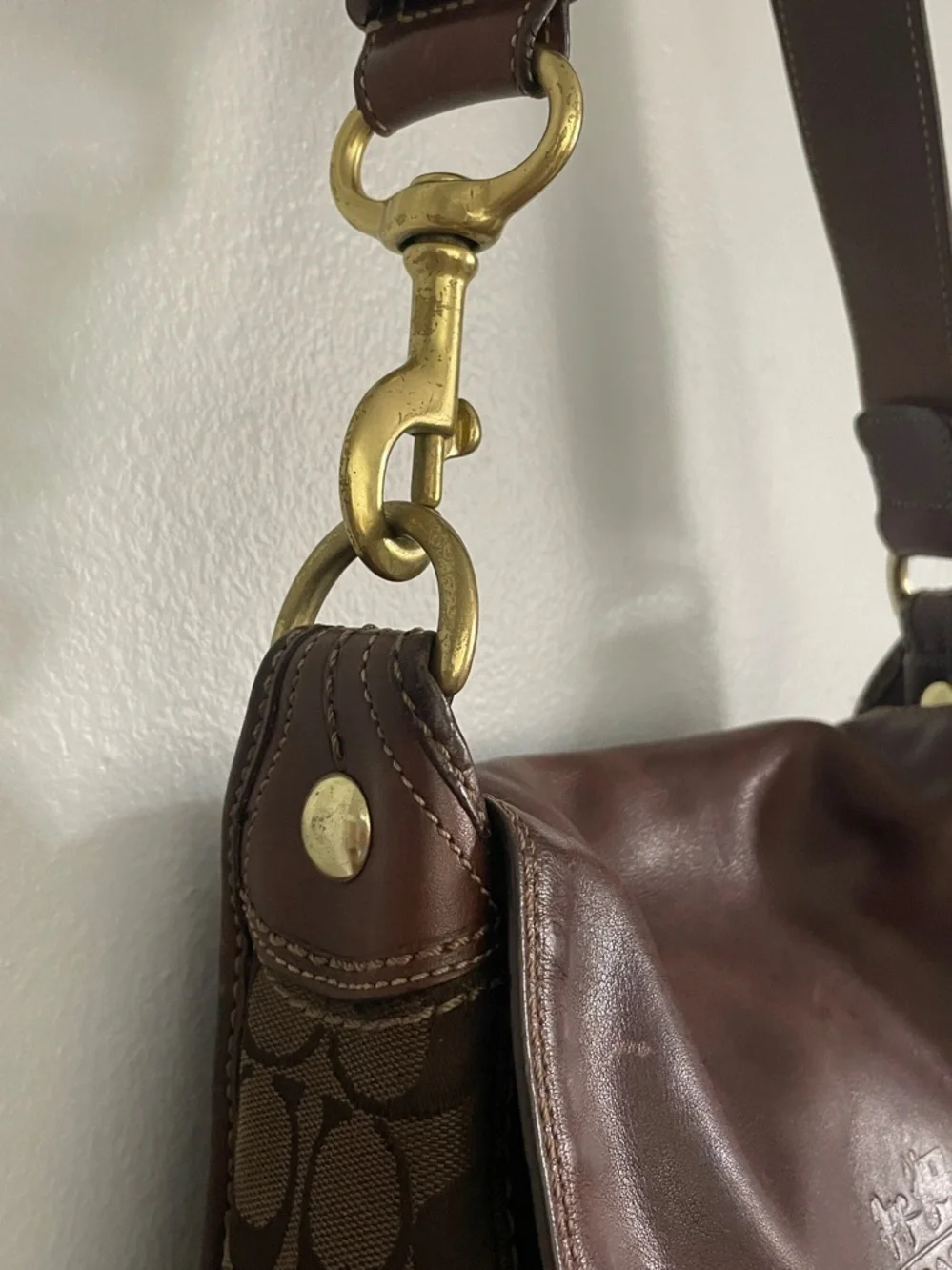 Vintage Coach Bleecker Legacy Flap brown signature canvas and leather Handbag‎